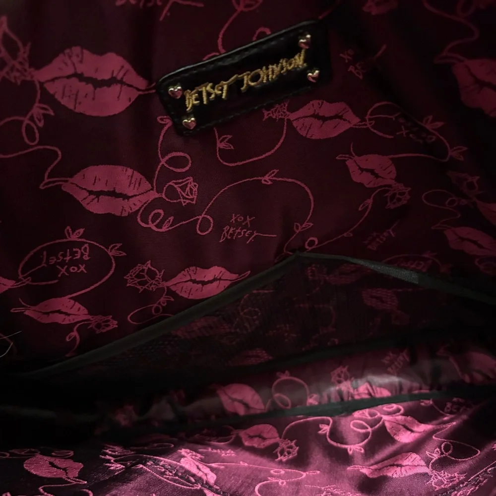 Betsey Johnson Red and Black Laptop Bag with Bold Roses Design No Strap